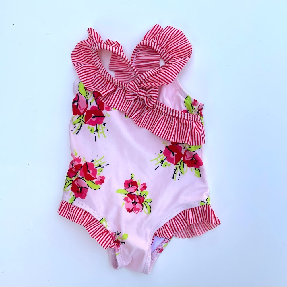 Absorba 12m swim suit floral and stripes pink adorable! Baby girl bathing suit.